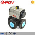 Flanged 3 way ptfe pneumatic air actuator ball valve